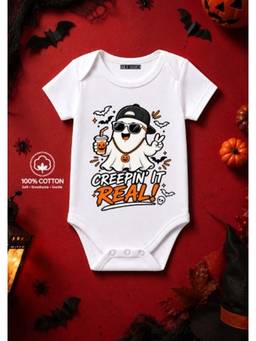 BLUSHES - Knit Creepin It Real Half Sleeves Printed Onesies-White