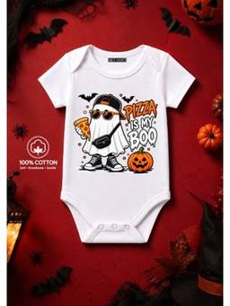 BLUSHES - Knit Pizza Is My Boo Half Sleeves Printed Onesies-White