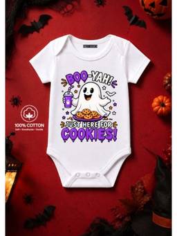 BLUSHES - Knit Boo Yah! Half Sleeves Printed Onesies-White