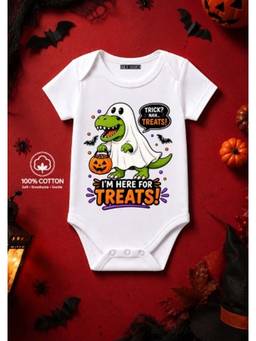 BLUSHES - Knit Dino Trick Or Treat Half Sleeves Printed Onesies-White