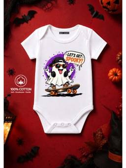 BLUSHES - Knit Lets Get Spooky Half Sleeves Printed Onesies-White