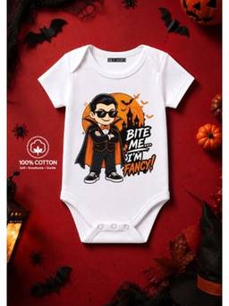 BLUSHES - Knit Bite Me I Am Fancy Half Sleeves Printed Onesies-White