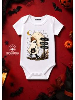 BLUSHES - Knit Boo And Bag Half Sleeves Printed Onesies-White