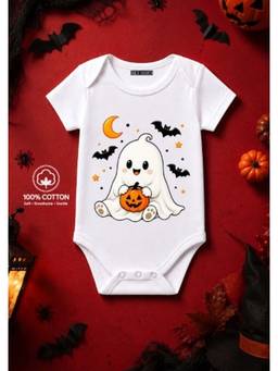 BLUSHES - Knit Happy Boo Half Sleeves Printed Onesies-White