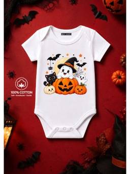 BLUSHES - Knit Happy Boo And Hat Half Sleeves Printed Onesies-White