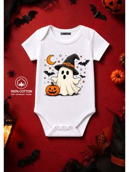 BLUSHES - Knit Boo Dancing Half Sleeves Printed Onesies-White