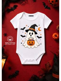 BLUSHES - Knit Boo With Pumpkin Half Sleeves Printed Onesies-White