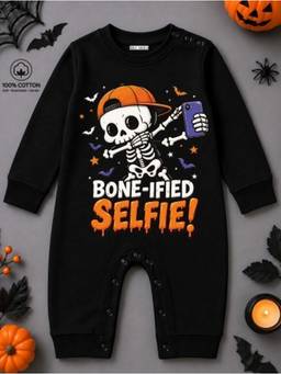 BLUSHES - Knit Bomeified Selfie Halloween Theme Printed Romper-Black