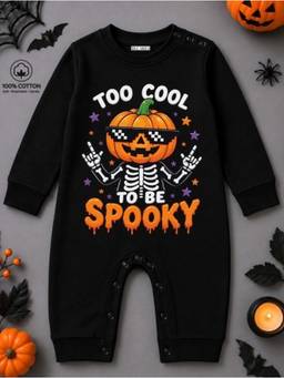 BLUSHES - Knit Too Cool To Be Spooky Halloween Theme Printed Romper-Black