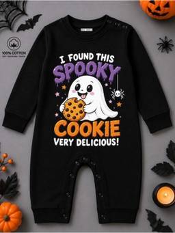 BLUSHES - Knit Spooky Cookie Halloween Theme Printed Romper-Black