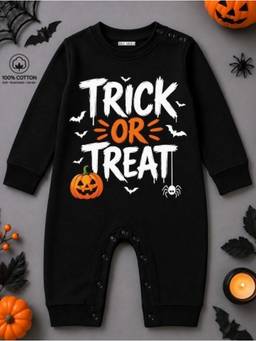 BLUSHES - Knit Trick Or Treat Halloween Theme Printed Romper-Black