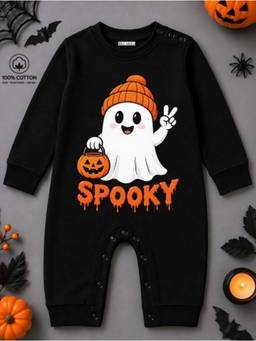 BLUSHES - Knit Spooky Halloween Theme Printed Romper-Black