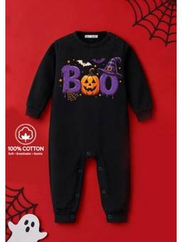 BLUSHES - Knit Boo With Hat Halloween Theme Printed Romper-Black