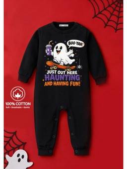 BLUSHES - Knit Just Out Haunting Halloween Theme Printed Romper-Black