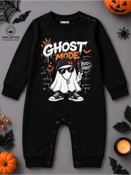 BLUSHES - Knit Ghost Mood Halloween Theme Printed Romper-Black
