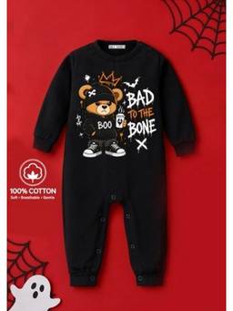 BLUSHES - Knit Bad To The Bone Halloween Theme Printed Romper-Black