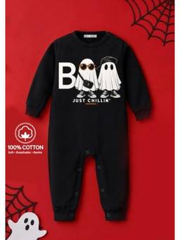 BLUSHES - Knit Just Chillin Halloween Theme Printed Romper-Black