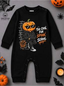 BLUSHES - Knit Too Cool For Spook School Halloween Theme Printed Romper-Black