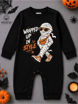 BLUSHES - Knit Wrapped Up In Style Halloween Theme Printed Romper-Black