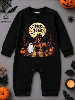 BLUSHES - Knit Trick Or Treat Halloween Theme Printed Romper-Black