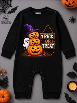 BLUSHES - Knit Trick Or Treat Halloween Theme Printed Romper-Black
