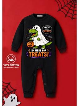 BLUSHES - Knit Dino Trick Or Treat Printed Romper-Black