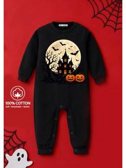BLUSHES - Knit Bat And Moon Printed Romper-Black