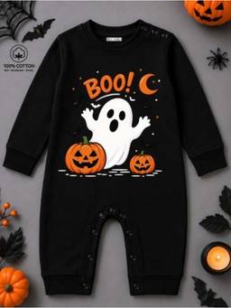 BLUSHES - Knit Boo And Ghost Printed Romper-Black