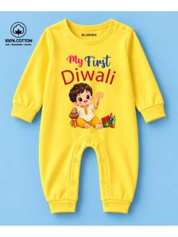 BLUSHES - Knit My First Diwali Text Printed Romper - Yellow