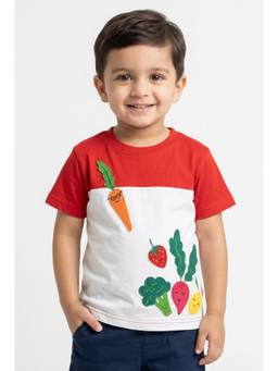 Pranava - Boys White Colour Block Vegetable Graphic T-Shirt