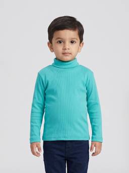 Pranava - Kids Teal Solid High Neck Full Sleeve T-Shirt