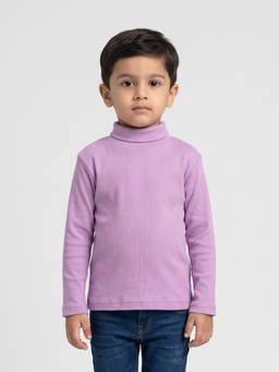 Pranava - Kids Lavender Solid High Neck Full Sleeve T-Shirt