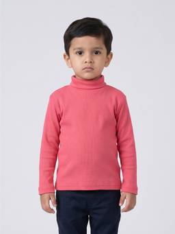 Pranava - Kids Pink Solid High Neck Full Sleeve T-Shirt