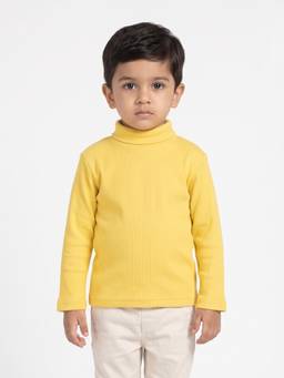 Pranava - Kids Yellow Solid High Neck Full Sleeve T-Shirt