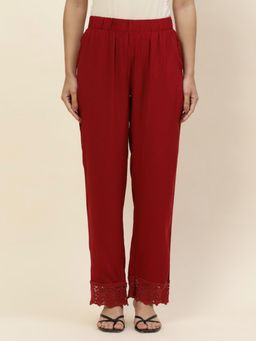 Lakshita - Women's Red Rayon Loose Fit Pant