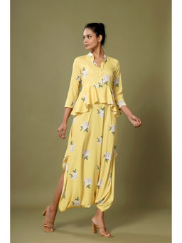 Pasha India - Yellow Floral Peplum Dhoti Jumpsuit