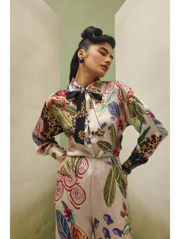 NOIB - Women Beige Satin Floral Tops