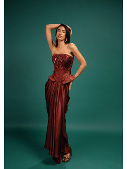 Style Junkiie - Garnet Draped Satin Skirt