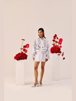 TheRealB - White Floral Embroidered Balloon Mini Dress