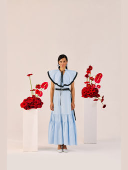 TheRealB - Light Blue Ruffle Maxi Dress with Contrast Trim