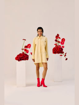 TheRealB - Light Yellow Oversized Cotton Shirt Dress