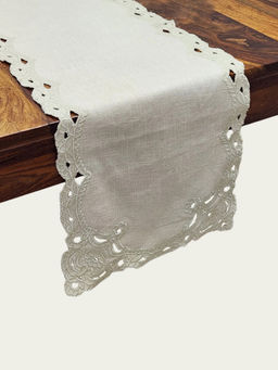 Design Gaatha - 6 Seater Beige Cutwork Embroidery Cotton Slub Table Runner
