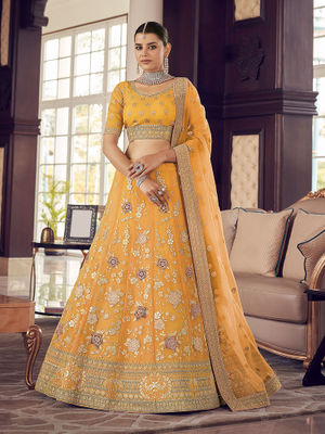 Elegant Cream Lehenga Set Georgette Jacquard with Embroidered Blouse & Handwork Dupatta