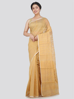 PinkLoom - Womens Soft Cotton Blend Jamdani Saree without Blouse -Beige