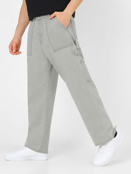 Urbano Fashion - Mens Ice Grey Loose Fit Cargo Carpenter Jeans With 6 Pockets Non-Stretchable