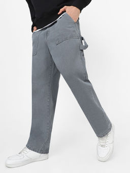 Urbano Fashion - Mens Light Grey Loose Fit Cargo Carpenter Jeans With 6 Pockets Non-Stretchable