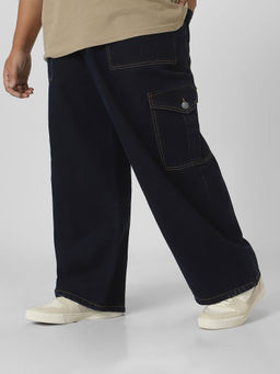 Urbano Plus - Mens Dark Navy Blue Loose Fit Cargo Jeans