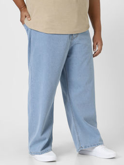 Urbano Plus - Mens Ice Blue Loose Fit Washed Jeans