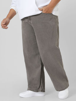 Urbano Plus - Mens Light Chocolate Grey Loose Fit Washed Jeans