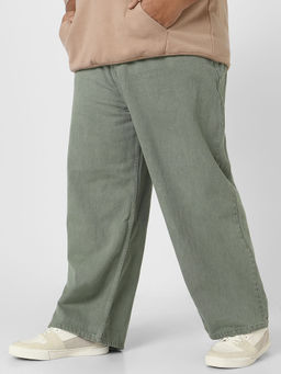 Urbano Plus - Mens Green Loose Fit Washed Jeans